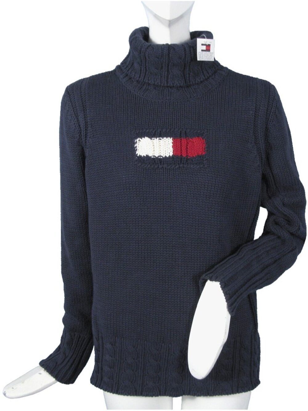 NEW Vintage Tommy Hilfiger Turtleneck Sweater!  Navy With Huge Tommy Flag